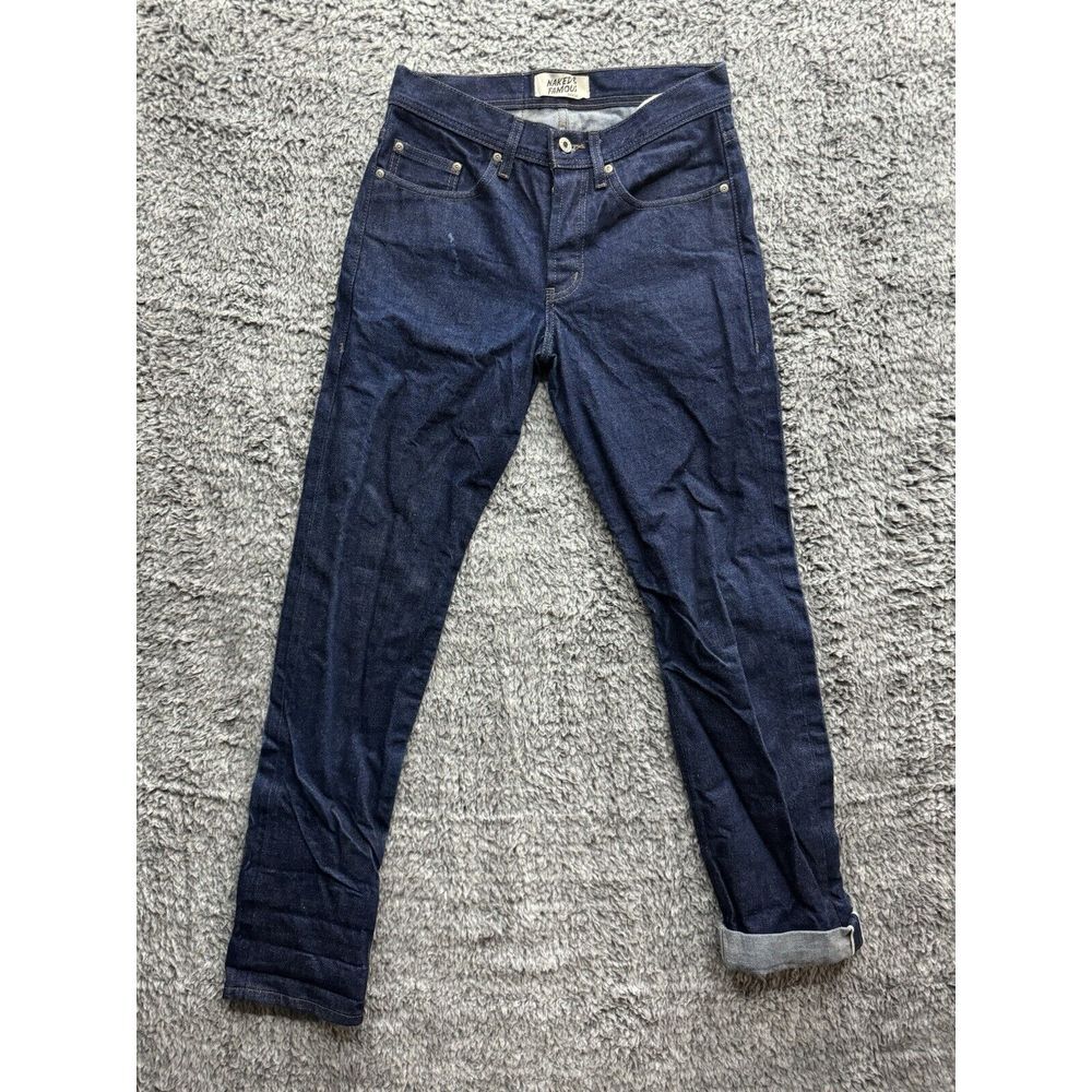 Naked & Famous Weird Guy High Jeans Men Size 29x32 Raw Nep Blue Denim Button Fly